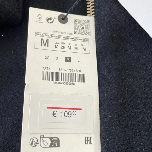 Zara Women’s Black Manteco Wool Bomber Zip Up Coat ZW Collection Medium NWT - Picture 11 of 14